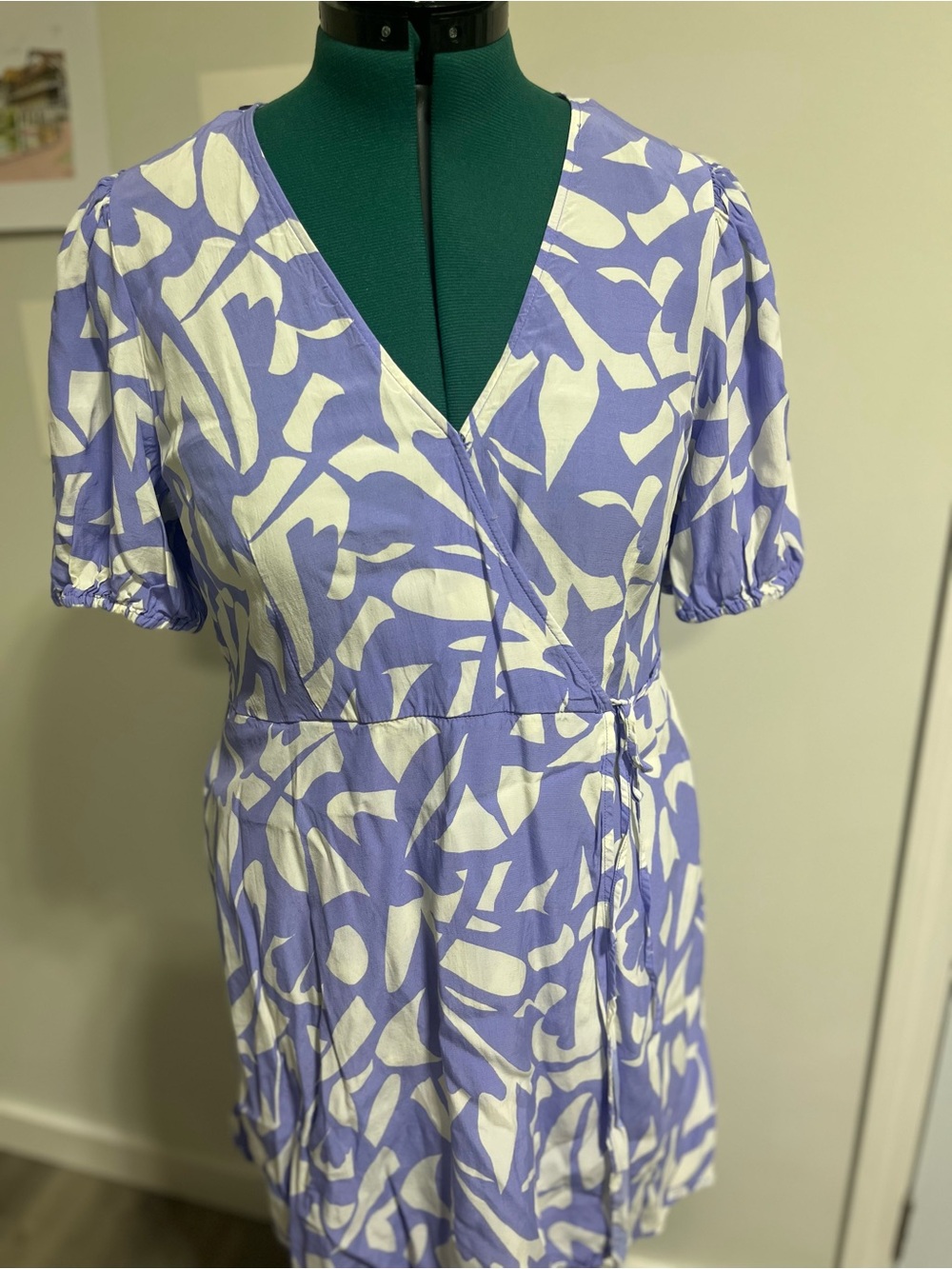 a new day Lavender and White Abstract Wrap Mini Dress